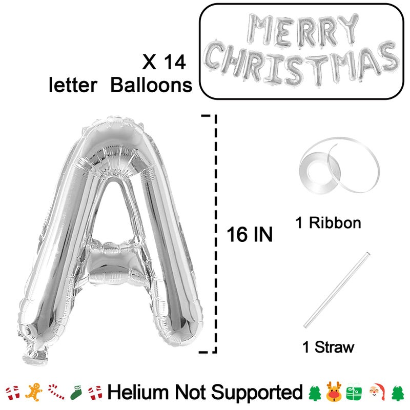 Tellpet Merry Christmas Balloons Banner Party Decorations, Silver - Image 3